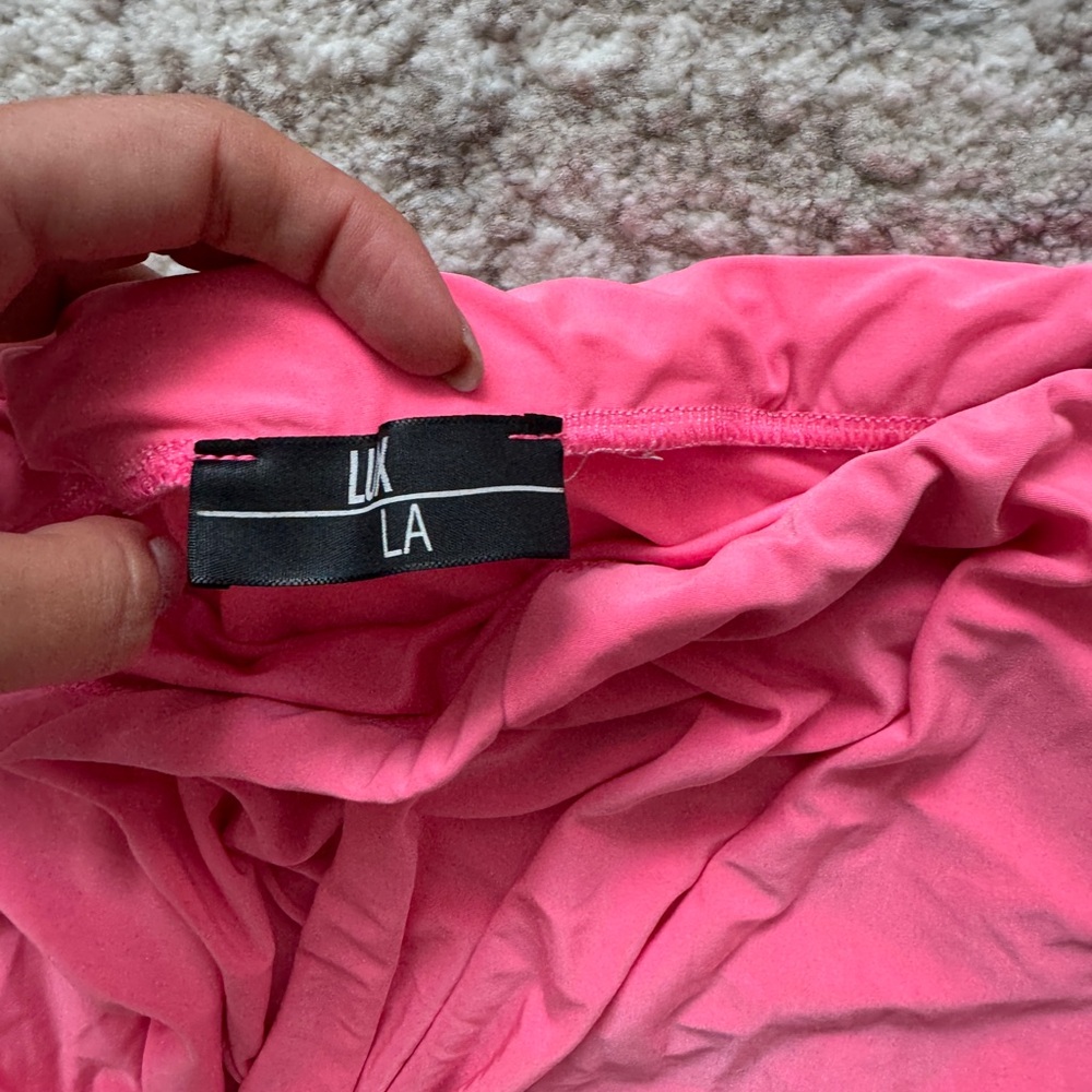 Pink Ruched Two-Piece Crop Top and Mini Skirt Set - Picture 3 of 5